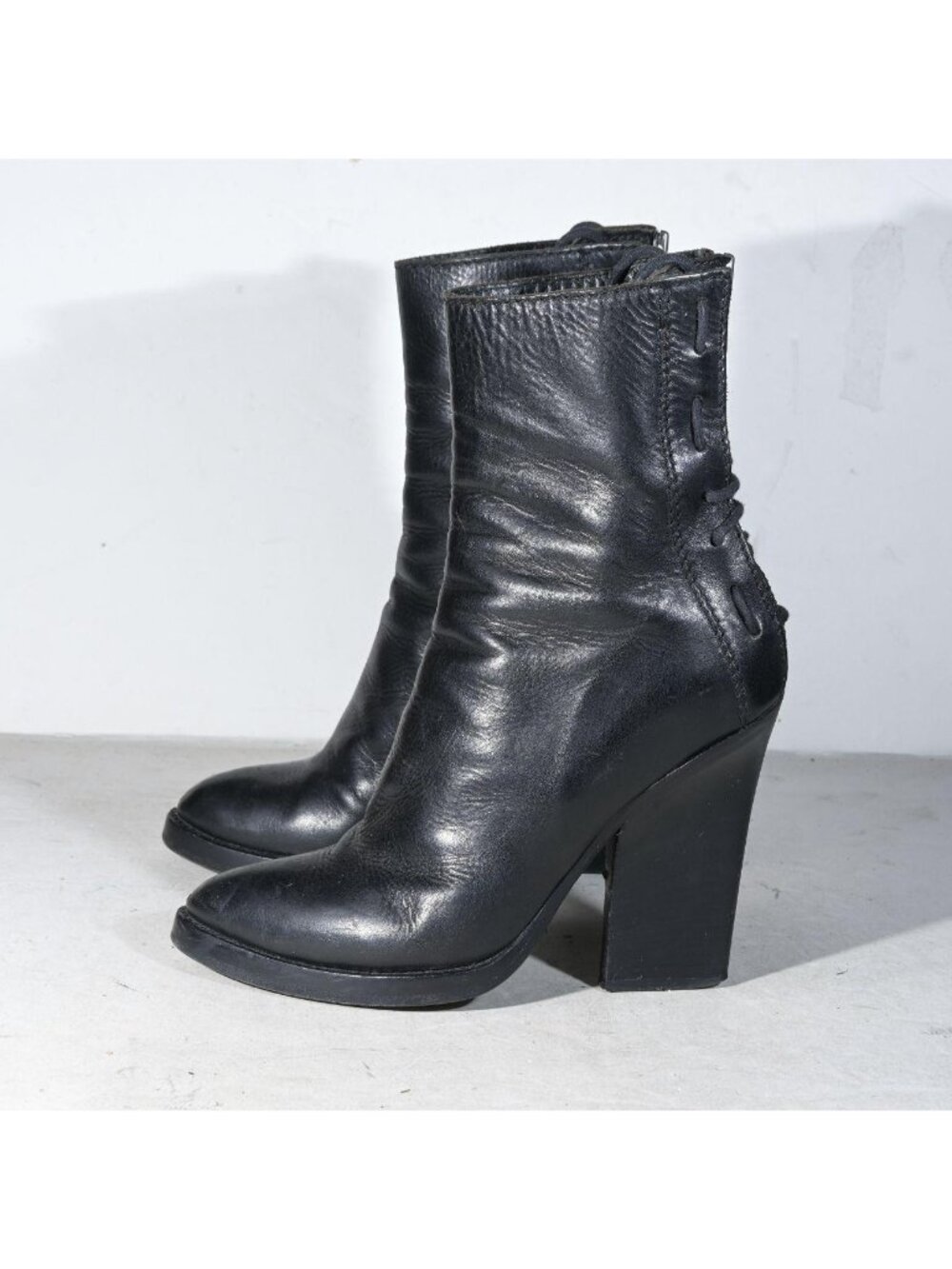 Haider Ackermann Black Leather Heeled Ankle Boots Sculptural Tapered Heel Back Z - Picture 2 of 8